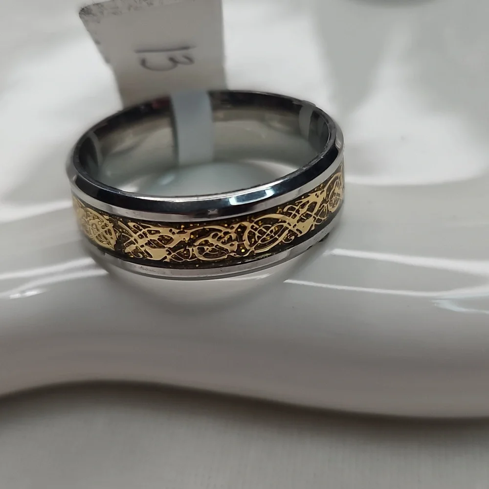 Men's Stainless Steel Gold Metallic Band Ring Celtic Design Style Wedding Band